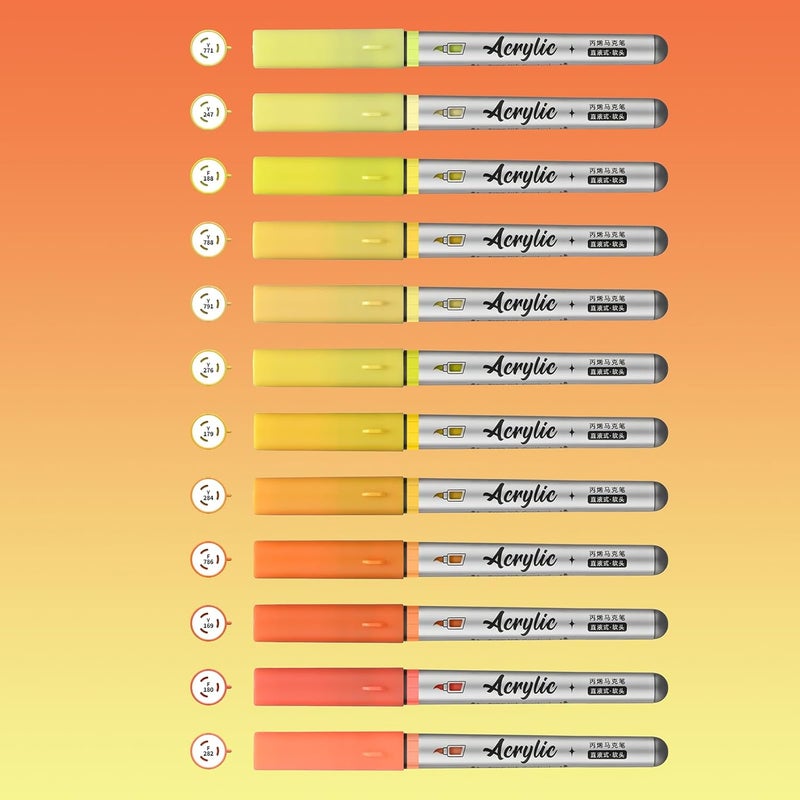 ZZWUAPT Yellow Orange Acrylic Paint Pens,12 Color Paint Pen Markers,Artist Brush Tip Paint Pens for Adult Painting Art Supplies - Image 3